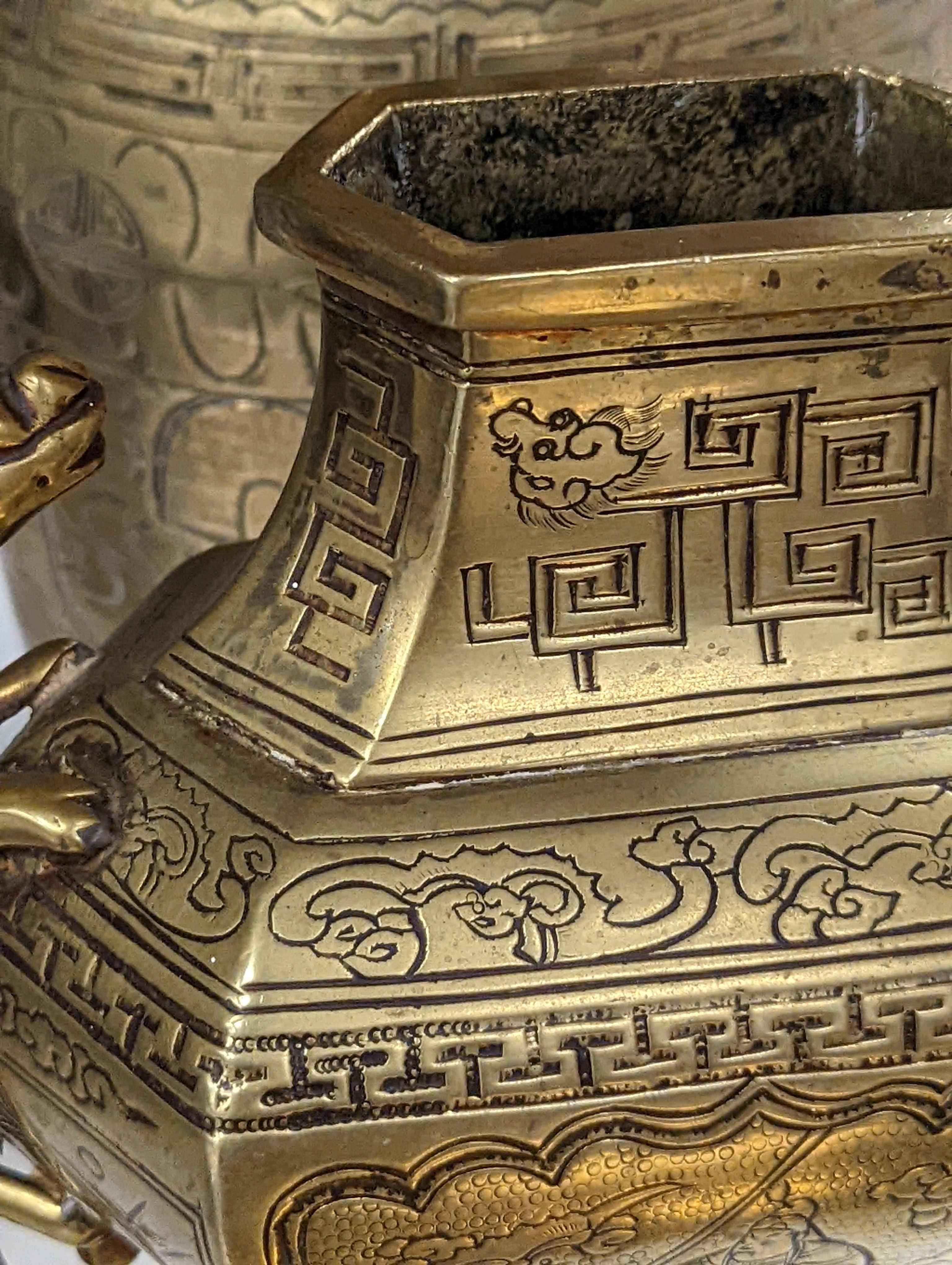 Two early 20th century Chinese bronze vases and a similar tray, 35cm diam.